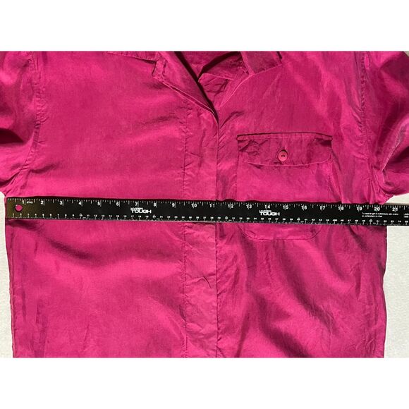 VTG 2567 Y2K 100% Silk Plum Button Up Blouse Womens Structured Fall Layering 4 - Picture 5 of 6